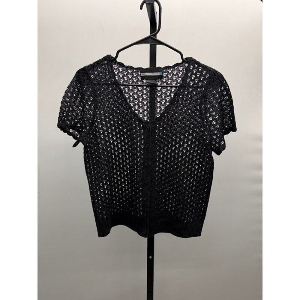 Requirements Y2K Vintage Black Crochet Button Up Top